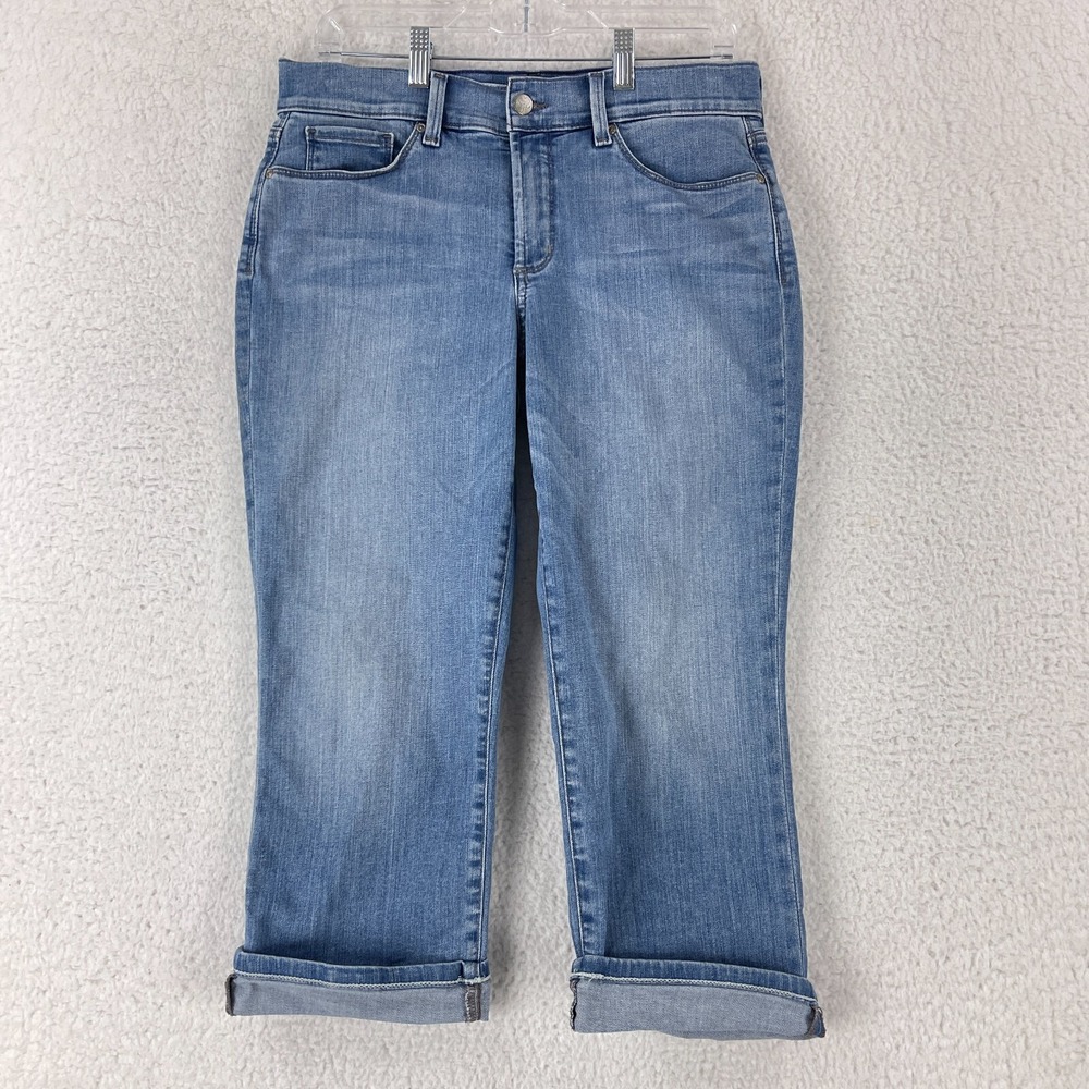 NYDJ Blue Denim Marilyn Cropped Jeans Womens Roll Cuff Mid-Rise Casual Size 8‎